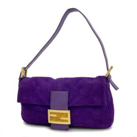 FENDI Mamma Bucket Handbag Purple Suede - Picture 1 of 9